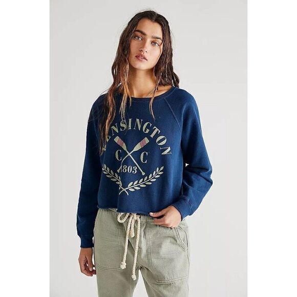 NWT FREE PEOPLE Sz M KENSINGTON CREW PULLOVER SWEATSHIRT X RETRO BRAND - Picture 1 of 1